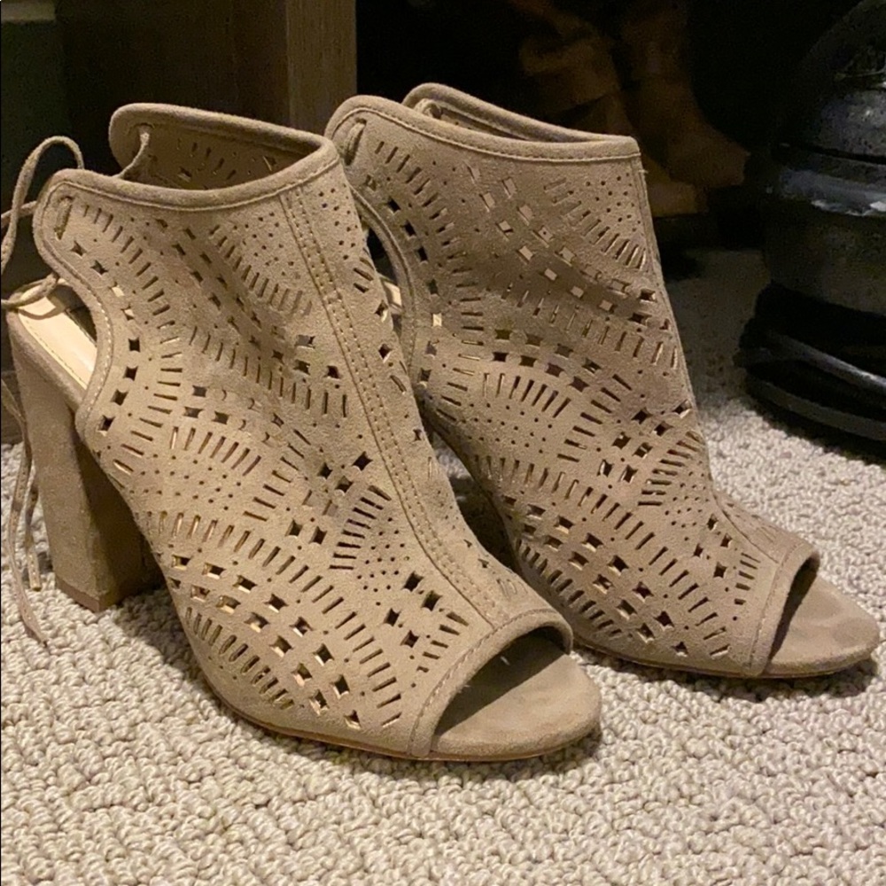Ankle Tie Tan Suede Heels